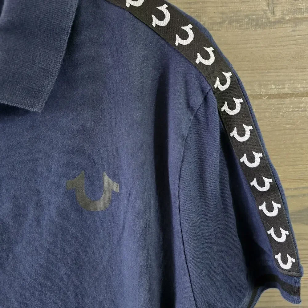 True Religion Polo Shirt Men’s L Black Short Sleeve Horseshoe Logo Casual